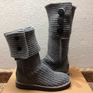 UGG CLASSIC CARDY TRIPLET KNIT WOOL GREY GRAY BOOTS US 10